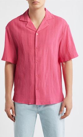 Krost Pliss&eacute; Camp Shirt in Raspberry Sorbet at Nordstrom, Size Xx-Large