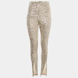 Rotate Beige Sequin Embellished Alicia Pants