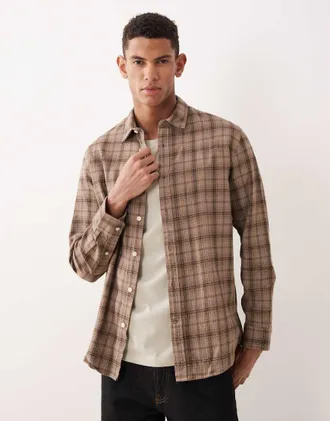 Selected Camicia a maniche lunghe marrone e nera a quadri-Multicolore