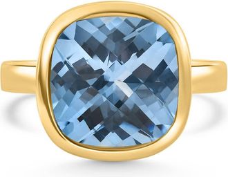 Pompeii3 Cushion Blue Topaz Alexa Bezel Ring 14k Yellow Gold