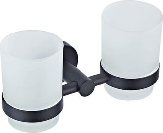 OEM Soporte Doble De Pared Para Escobilla De Ba&ntilde;o De Lat&oacute;n Negro Con 2 Vasos, Acabado Mate, Elegante Accesorio De Ba&ntilde;o
