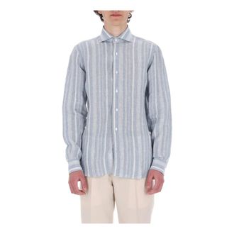 Barba Camicia tramata in lino Dandylife - Heren - Casual Overhemden - Blauw - 2XL - Linnen - Overhemden