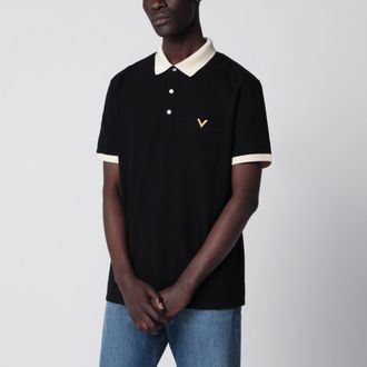 Valentino Black cotton piqu&eacute; polo shirt with Vgold
