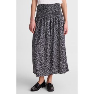 Madewell Floral Smocked Waist Midi Skirt in Classic Navy at Nordstrom, Size Xx-Large