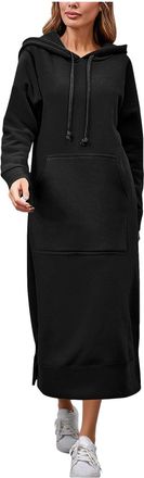 Generic Winter Dresses for Women UK Plus Size Hooded Sweatshirt Dress Ladies Pullover Jumper Long Sleeve Midi Maxi Hoodie Dress with Pocket