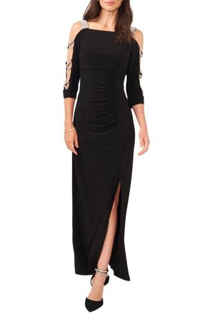 Chaus Embellished Cold Shoulder Maxi Dress in Black at Nordstrom, Size 10