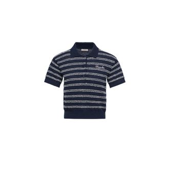 Moncler Moncler Cotton Blend Boucl&eacute; Cr&ecirc;pe Polo Shirt, Women, Blue, Size: Xs