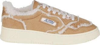Autry Beige Medalist Low White Shearling Sheep Leather Sneakers