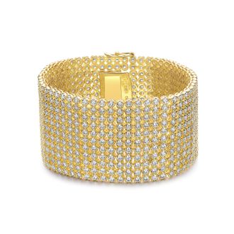 Rachel Glauber Rg 14k Gold Plated with Diamond Cubic Zirconia Lux Mesh Link Bracelet