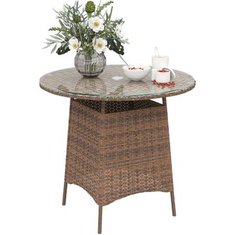OUTSUNNY Patio Furniture Rattan Garden Table with Umbrella Hole - Brown | TJ Hughes