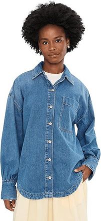 Free People We The Free Ashley Denim Shirt Womens Clothing Medium Wash : LG (Womens 12-14), Cotton