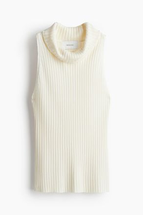 H&M Geripptes Rollkragentop - Cremefarben