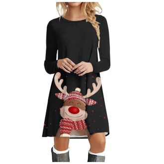 Generic Womens Christmas Jumper Dress Snowman Pattern Long Sleeve Sweatshirts with Pockets Halloween Sweater Dress Christmas Jumpers for Women Novelty Reindee