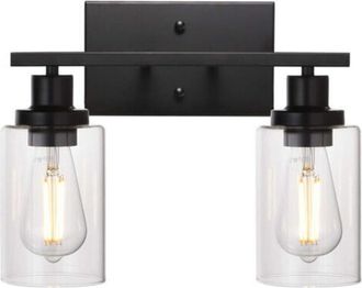 OEM Aplique De Pared Negro Vintage Para Ba&ntilde;o - Pantalla De Cristal Transparente - Compatible Con Led - F&aacute;cil Instalaci&oacute;n - Iluminaci&oacute;n Regulable