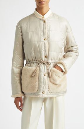 Moncler Tipule Box Quilted Down Jacket with Faux Fur Trim in Beige at Nordstrom, Size 00