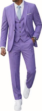 Eastside Mens Slim Fit 3 Pieces Suit, One Button Blazer Set, Jacket Vest & Pants, Purple, Large
