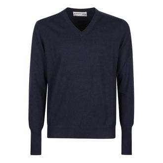 Ballantyne V-neck Knitwear, male, Blue, Size: 2XL Plain V-Neck Sweater