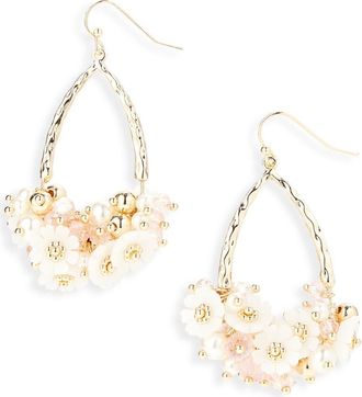 Cara Beaded Flower & Faux Pearl Cluster Teardrop Earrings in Pink Multi at Nordstrom Rack