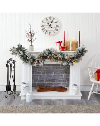 Nearly Natural 6ft. Flocked Mixed Pine Artificial Christmas Garland With 50 LED Lights, Pine Cones And Berries