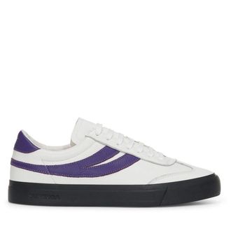 Superga Unisex Adult 4834 Club S Swallow Contrast Detail Vegan Leather Trainers (White Avorio/Purple/Grey/Black) - Size UK 3.5