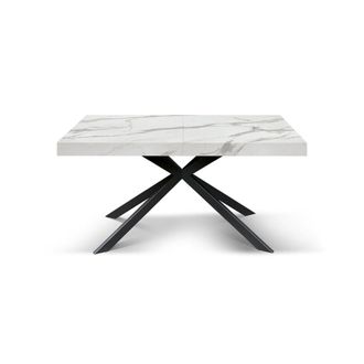 Konte Design Mesa de madera blanca, patas en forma de x negras, 160x90-240x90