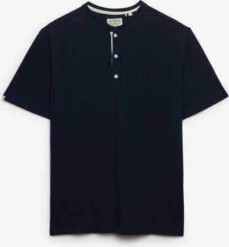 Superdry T-Shirt SUPERDRY CLASSIC COTTON LIN SS GRANDAD, Herren, Gr. XXL, nordic chrome navy, Single Jersey, Obermaterial: 80% Baumwolle, 20% Leinen, unifarben