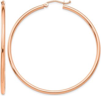 Diamond2Deal 14k Rose Gold Polished 2x50mm Round Hoop Earrings
