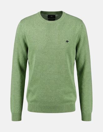 Fynch-Hatton Mens Fine Knit Air Cotton Crewneck Sweater Avocado - Green - Size: 44