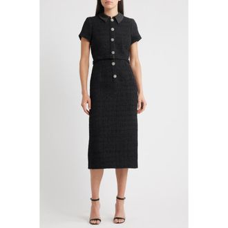 LIKELY Bardot Crystal Floral Button Tweed Cocktail Midi Dress in Black at Nordstrom Rack, Size 12