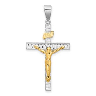Diamond2Deal 14k Two-tone Gold Polished and Diamond-cut Crucifix Pendant
