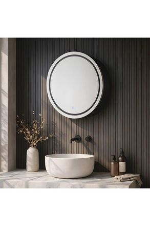 Living and Home Wall-mounted Bathroom Mirror Cabinet with Led Lights in Black