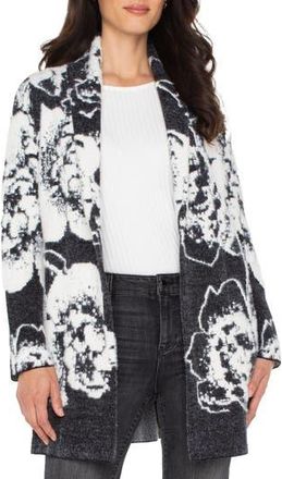 Liverpool L.A. Coatigan Floral Open Front Cardigan Sweater in Black/White Floral at Nordstrom Rack, Size X-Large