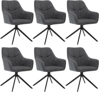Woltu Woltu - Juego De 6 Sillas De Comedor Con Patas De Metal. Respaldo Y Asiento Giratorio. En Chenilla Y Pana Gris Oscuro