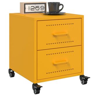 Berkfield Home Bedside Cabinets 2 pcs Mustard Yellow 36x39x43.5 cm Steel