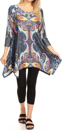 White Mark Marlene Tunic Top In Blue Multi