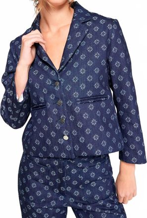 Vilagallo Denim Printed Blazer In Navy Blue