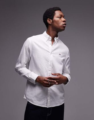 Tommy Jeans Camicia a maniche lunghe vestibilit&agrave; classica bianca in lino-Bianco