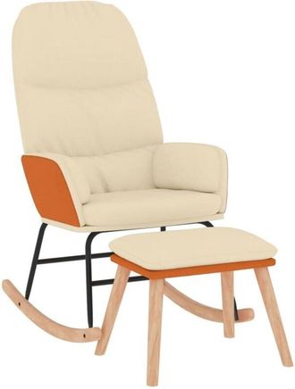 vidaXL Silla Mecedora Con Reposapi&eacute;s Tela Blanco Crema Vidaxl