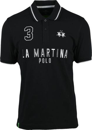 La Martina Black Cotton Elastane Polo