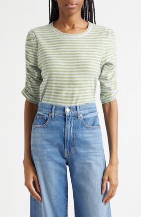 Veronica Beard Waldorf Stripe Ruched Sleeve Tee in Banded Stripe at Nordstrom, Size X-Small
