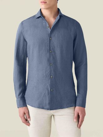 Luca Faloni Steel Blue Linen Portofino Shirt