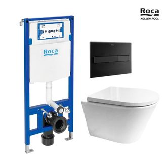 Roca Bastidor Roca Active Pack Cisterna Empotrada Y Pulsador Blanco Brillo Con Inodoro Suspendido Rimless Lia Negro De Azulbath