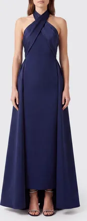 Solace London Abito da sera lungo in cady con scollo allamericana