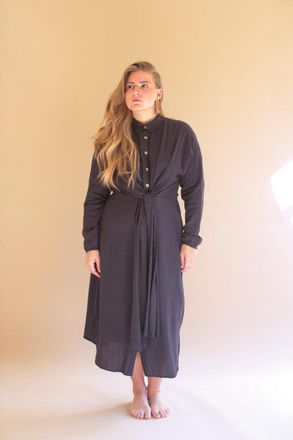 Kalalou Long-Sleeve Buttondown Dress With Front-Tie