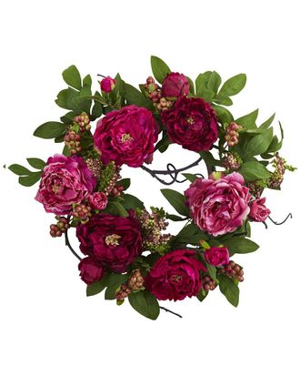 Nearly Natural 20In Peony & Berry Wreath