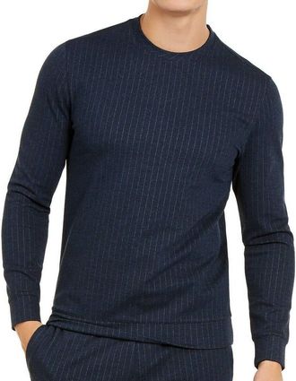 Alfani Mens Pinstripe Stretch Crew Sweatshirt Navy M