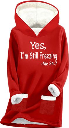 Generic Warehouse Deals Clearance Personalised Sweatshirt Women YES Im Still Freezing Me 24:7 Womens Fashion Winter Plush Letter Print Warm Pocket Today Deals