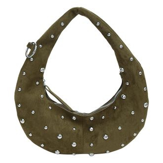 Generic Faux Suede Womens Shoulder Bag with Rivets Y2K Punk Shoulder Bag Dumpling Bag for Everyday Life and Travel