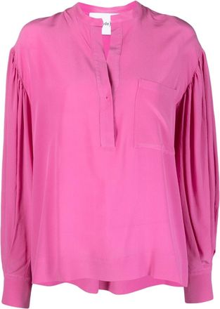 Nude long-sleeve silk blouse - women - Silk - 38 - Pink