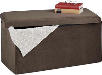 Relaxdays Relaxdays Storage Bench, Velvet Cover, 80 L Capacity, H x W x D: approx. 38 x 77 x 39 cm, Brown